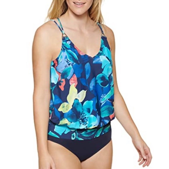 Calvin Klein Other - Calvin Klein Solid Blouson Tankini Navy Multi Sz S